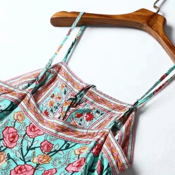 SOLD OUT Teal Floral Tiered Bohemian Maxi Dress - Picture 9 of 9